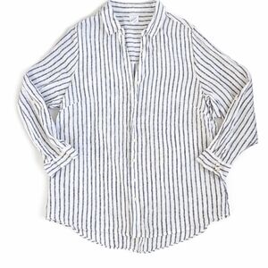 Sigrid Olsen 100% linen button down too tunic striped yaght cruise vacation 1X